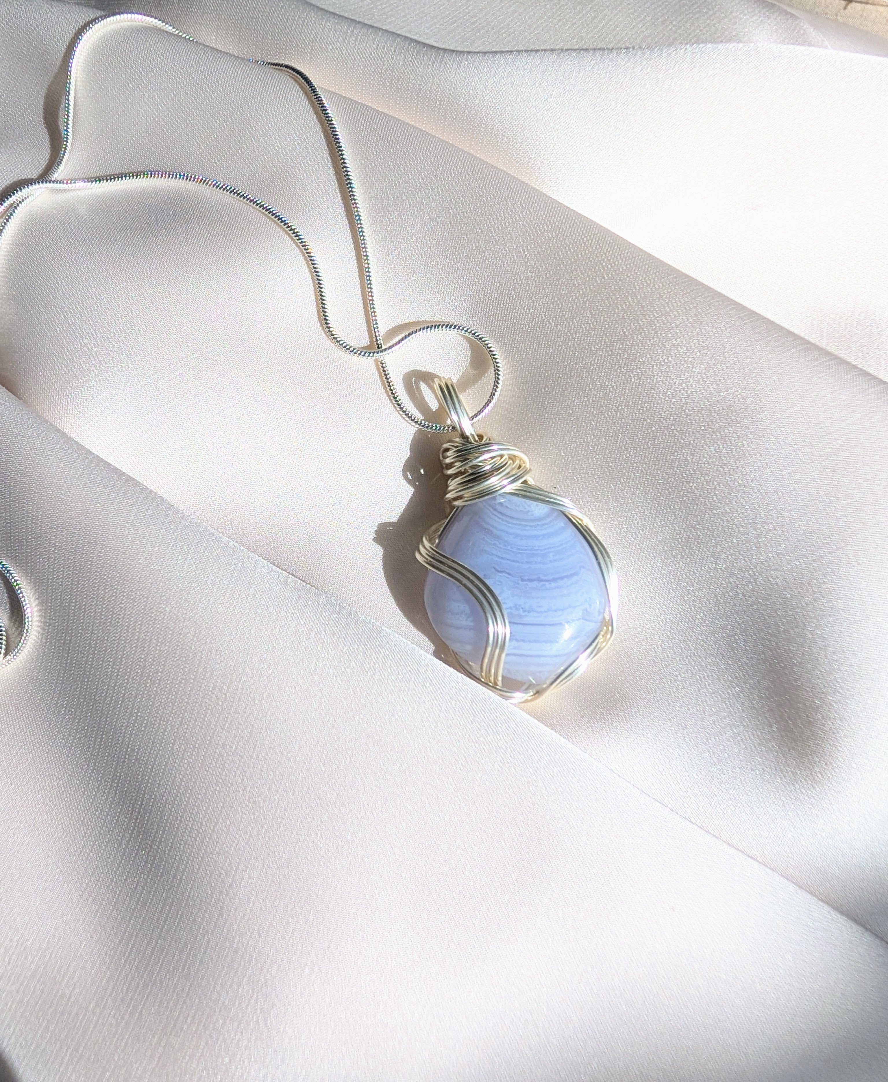 Blue Lace Agate Silver-Plated Copper Pendant