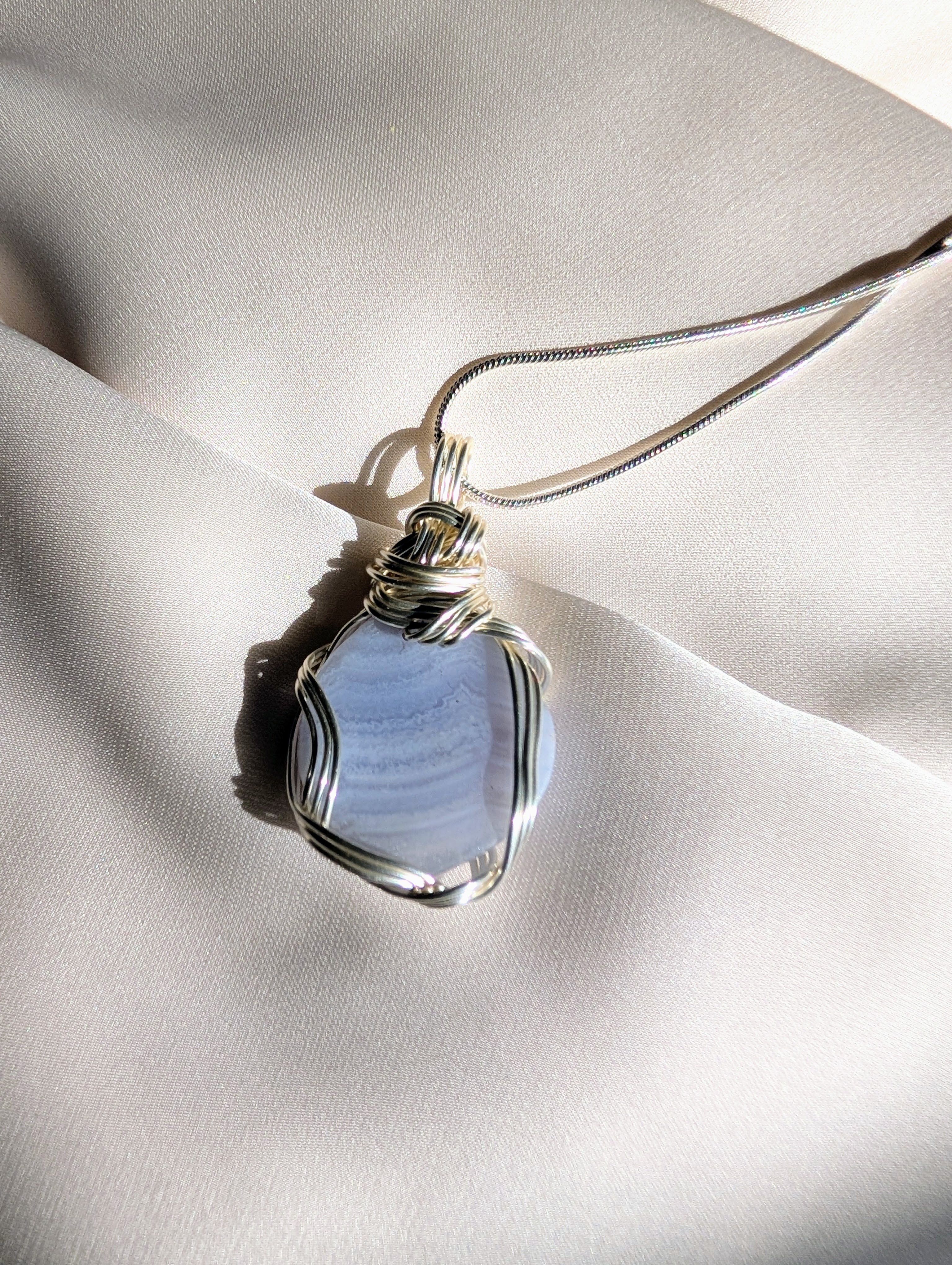 Blue Lace Agate Silver-Plated Copper Pendant