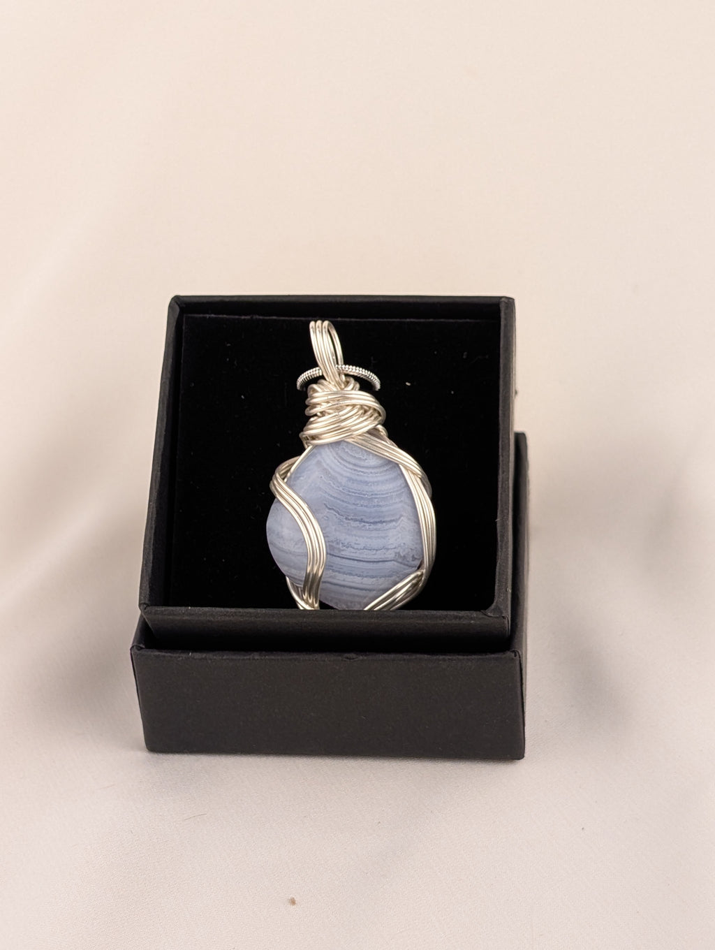 Blue Lace Agate Silver-Plated Copper Pendant