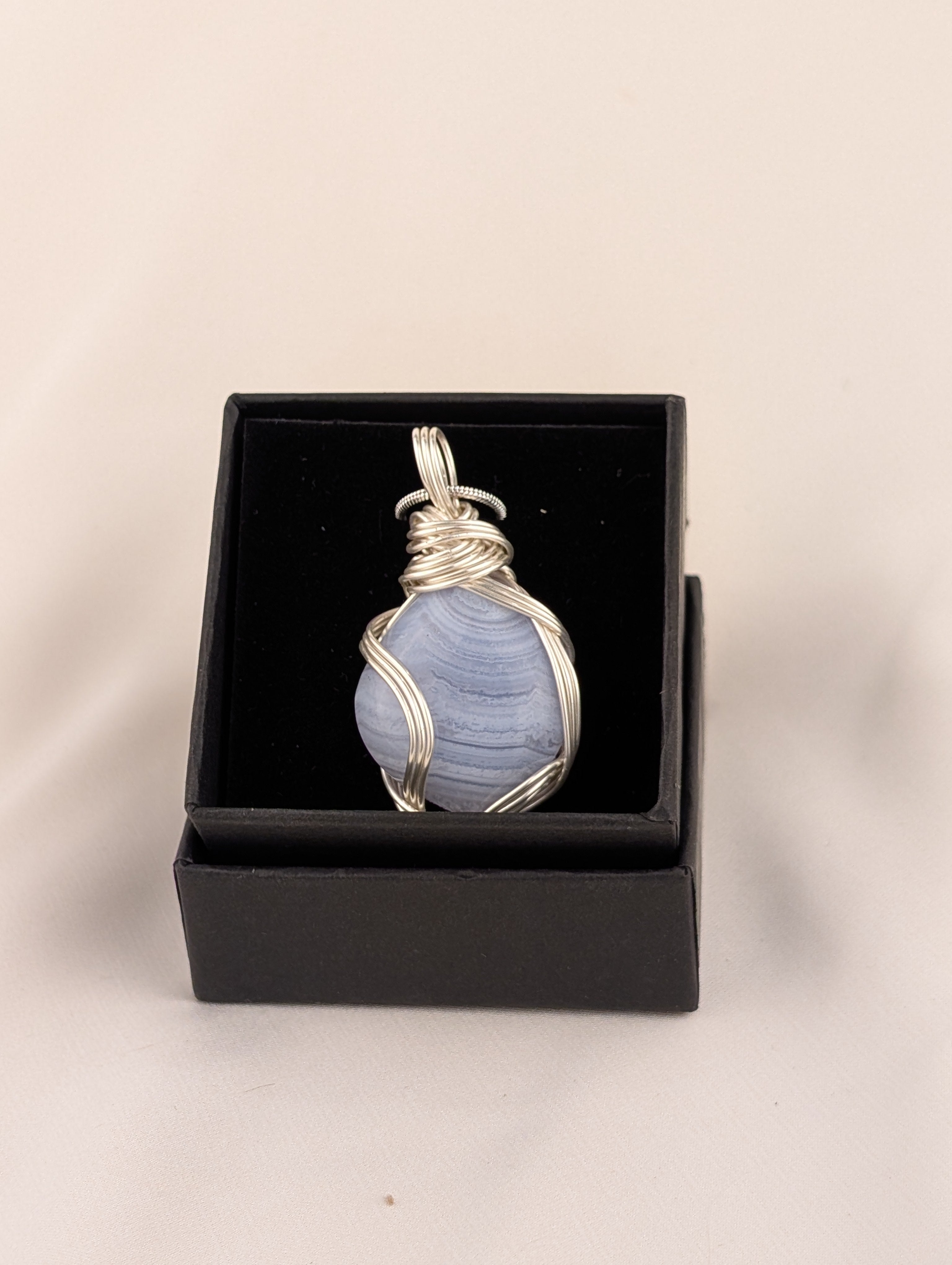 Blue Lace Agate Silver-Plated Copper Pendant