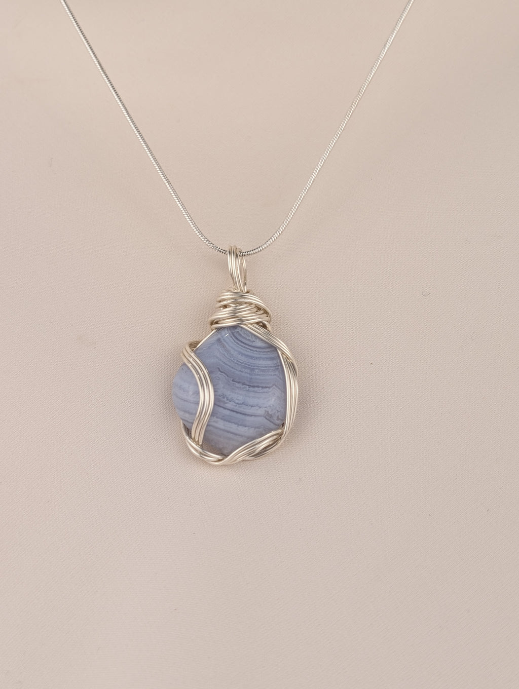 Blue Lace Agate Silver-Plated Copper Pendant