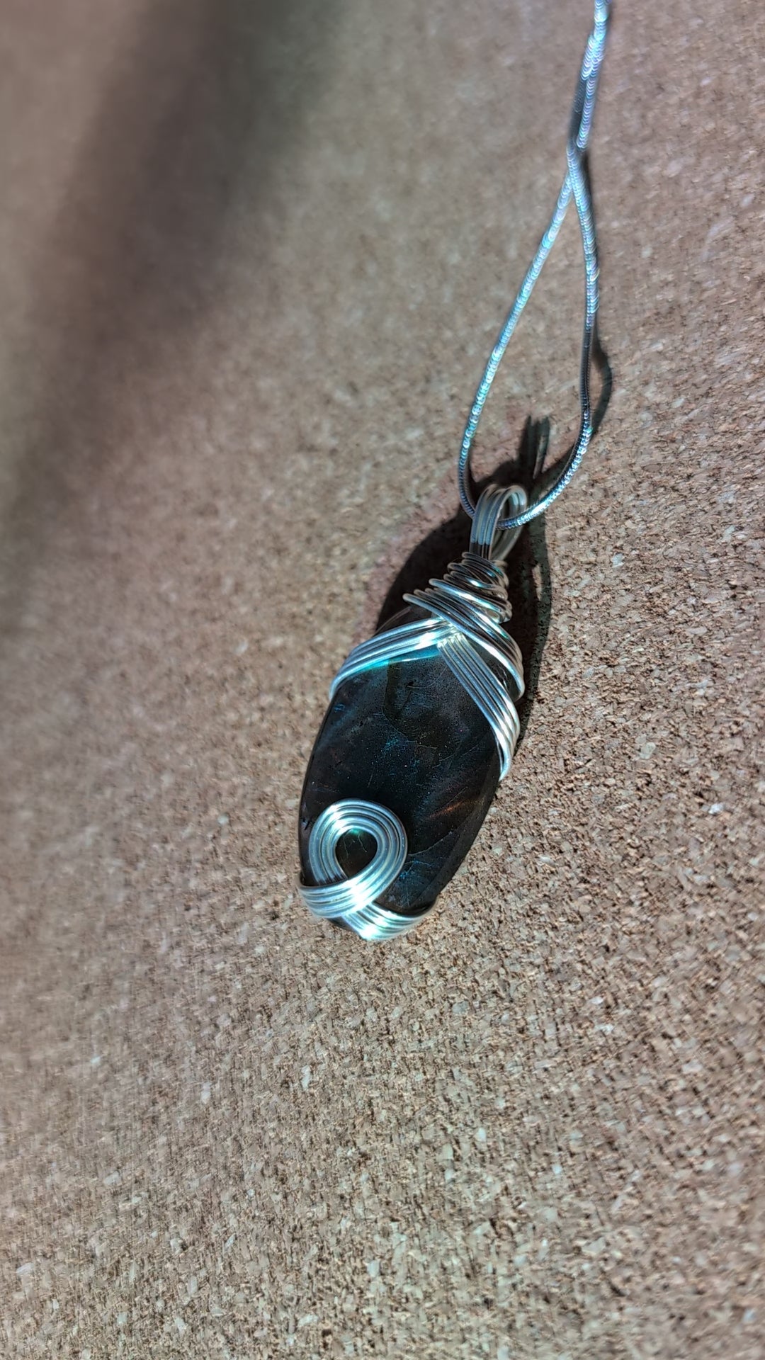 Silver-plated Copper Wrapped Labradorite Pendant