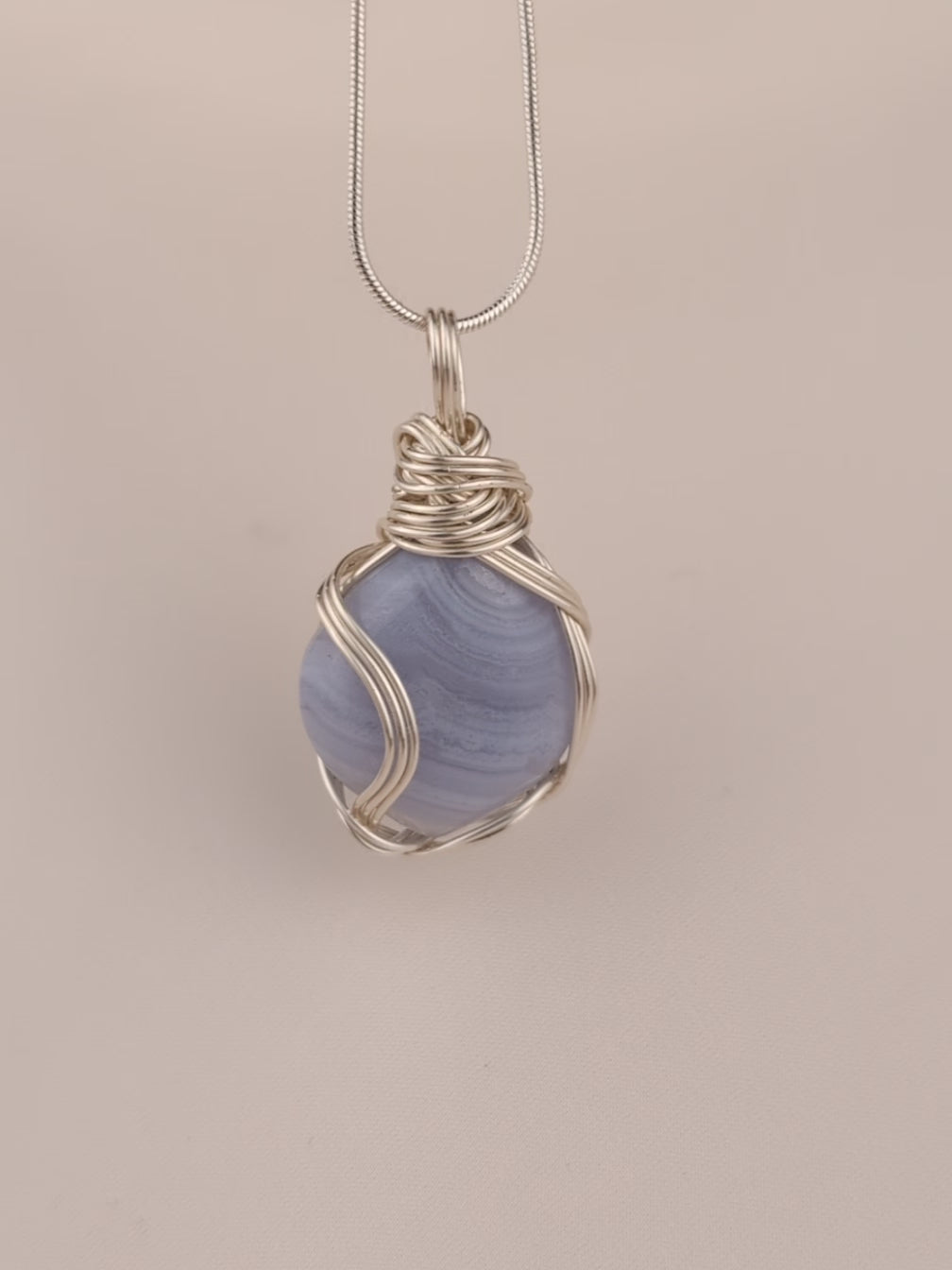 Blue Lace Agate Silver-Plated Copper Pendant