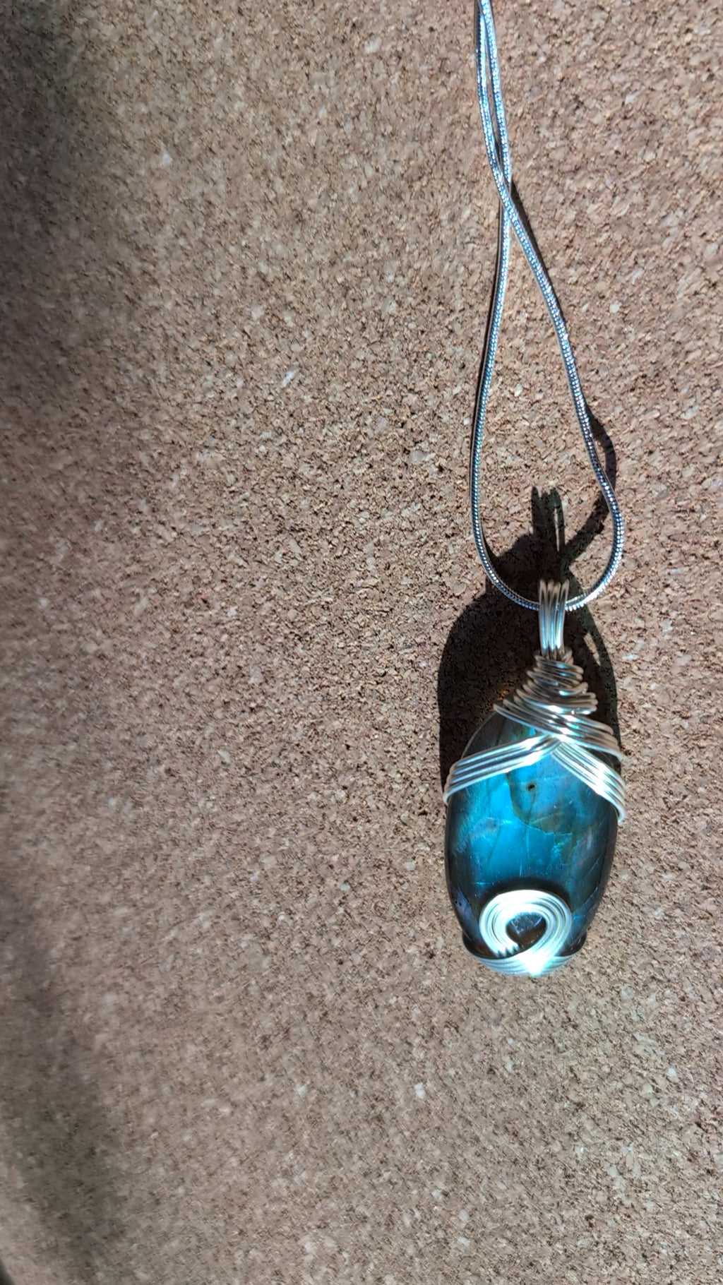 Silver-plated Copper Wrapped Labradorite Pendant