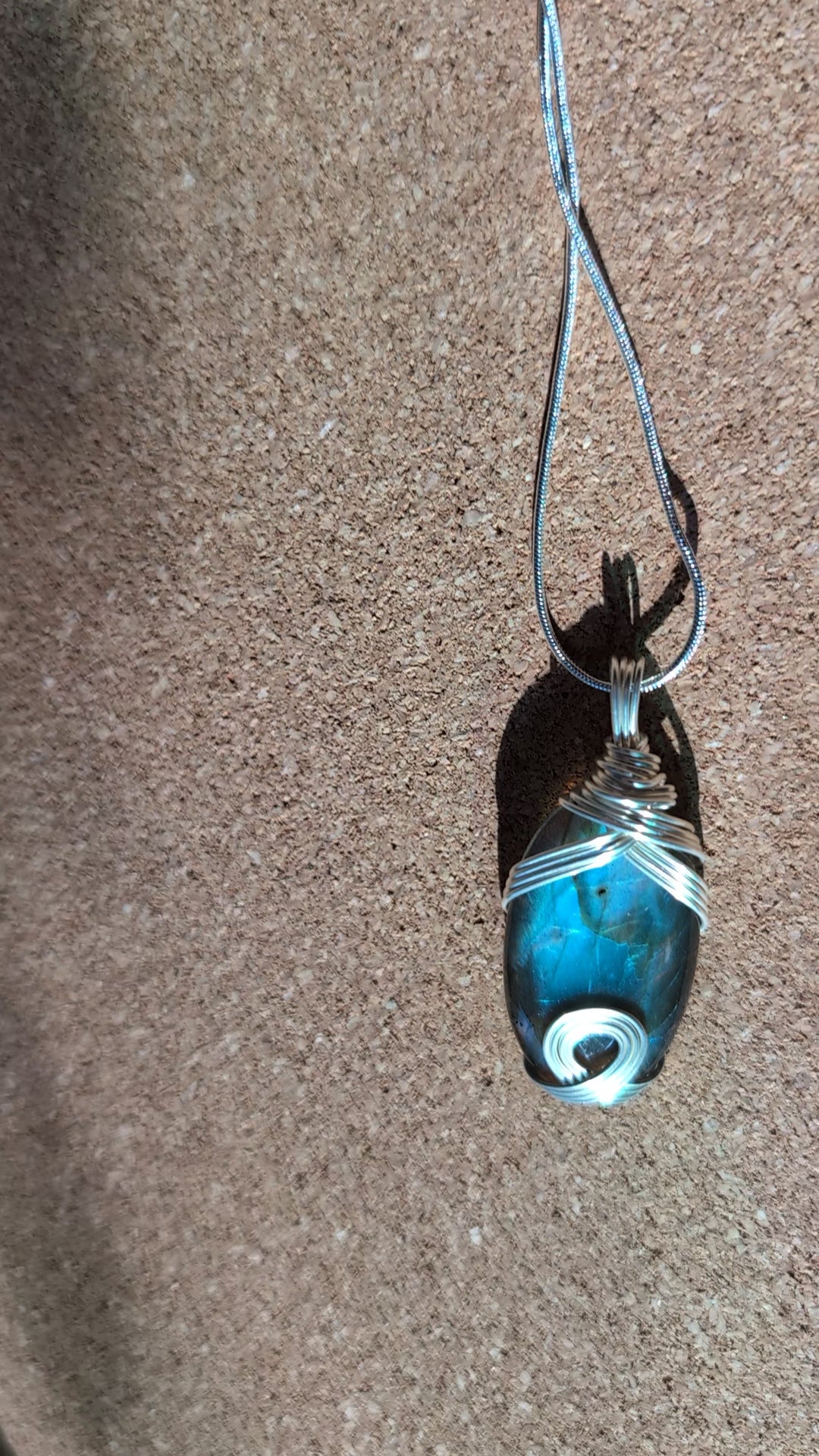 Silver-plated Copper Wrapped Labradorite Pendant