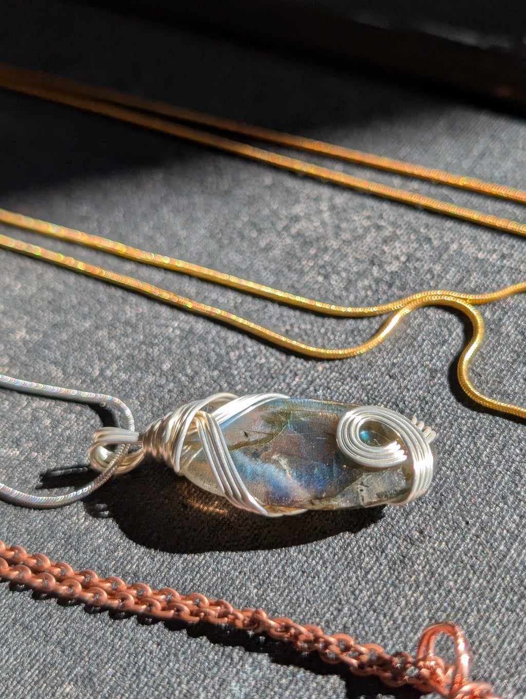 Silver-plated Copper Wrapped Labradorite Pendant