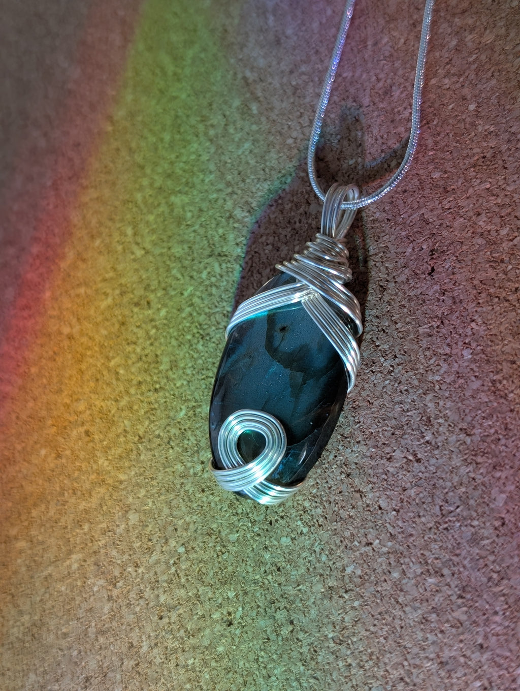 Silver-plated Copper Wrapped Labradorite Pendant