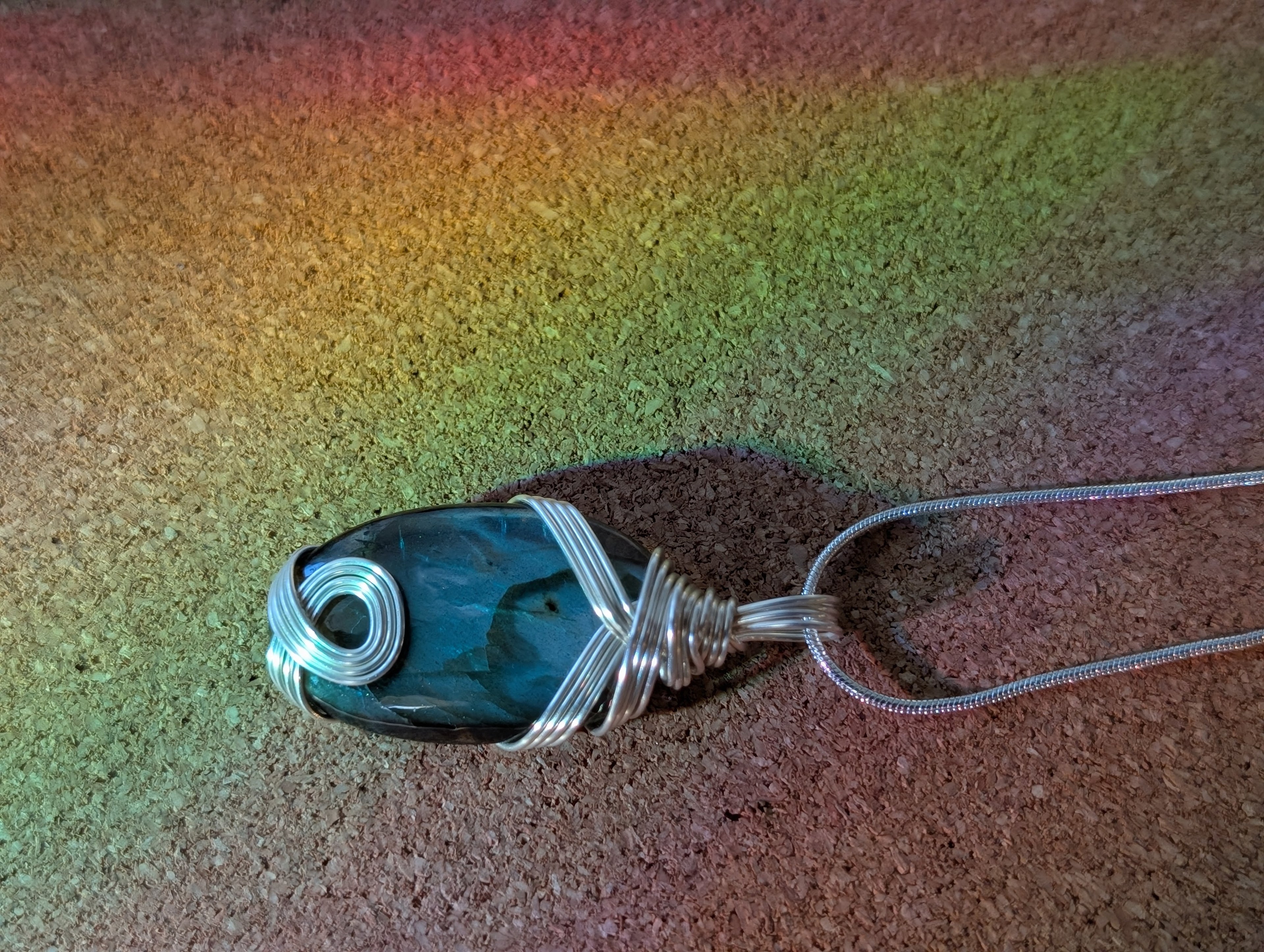 Silver-plated Copper Wrapped Labradorite Pendant