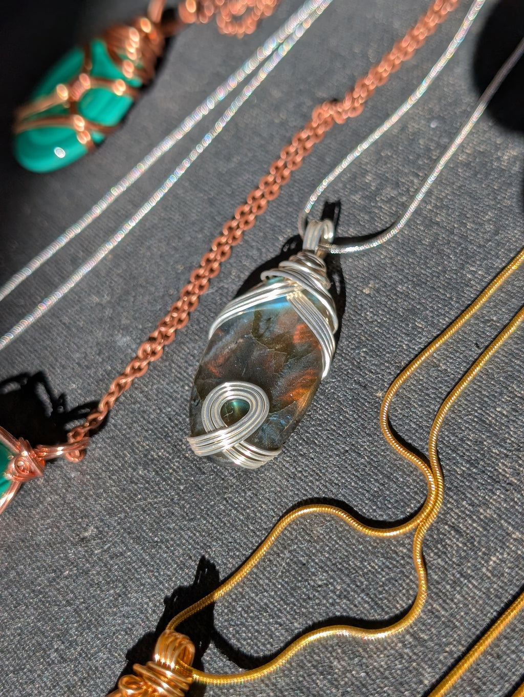 Silver-plated Copper Wrapped Labradorite Pendant