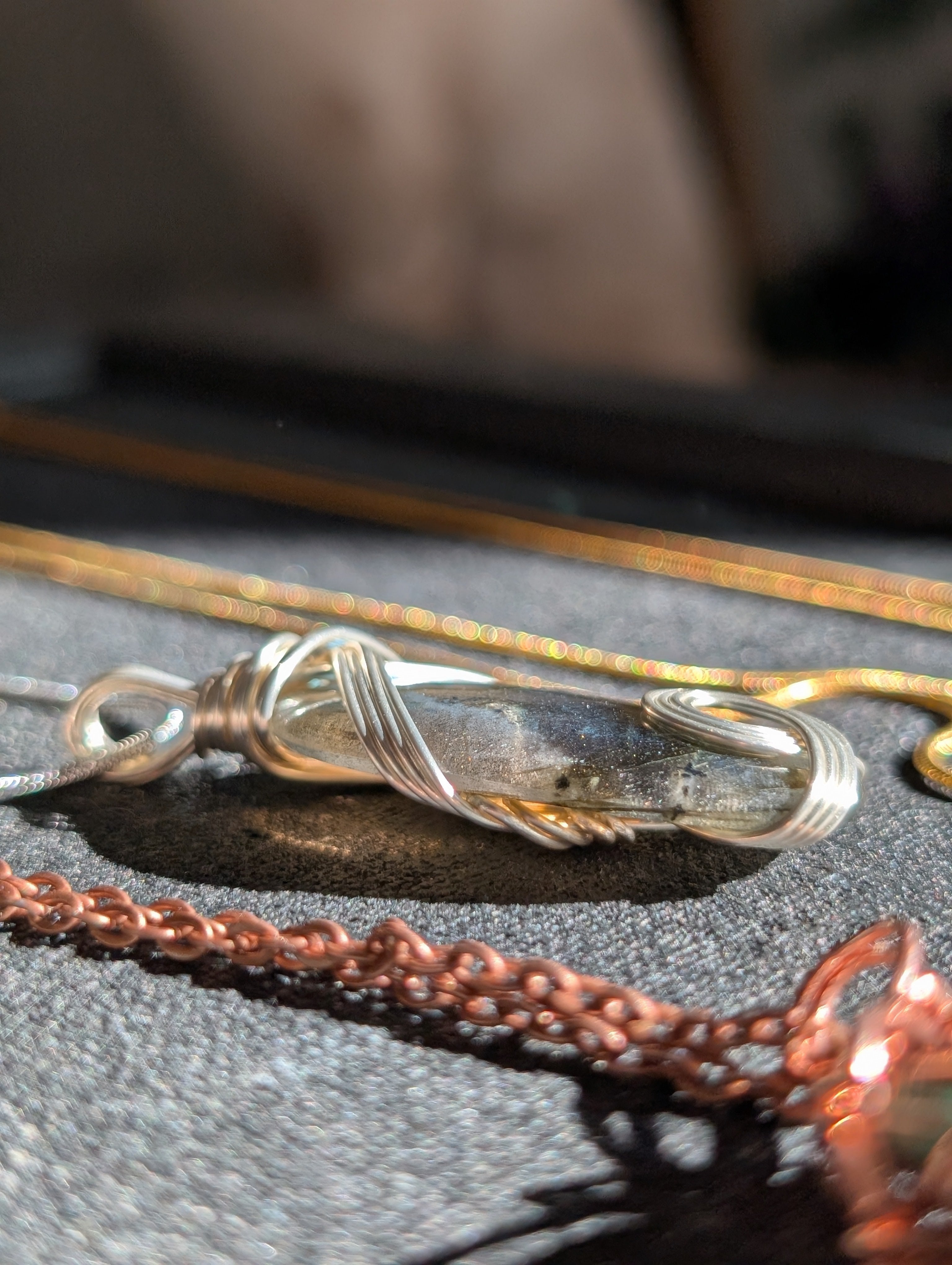 Silver-plated Copper Wrapped Labradorite Pendant