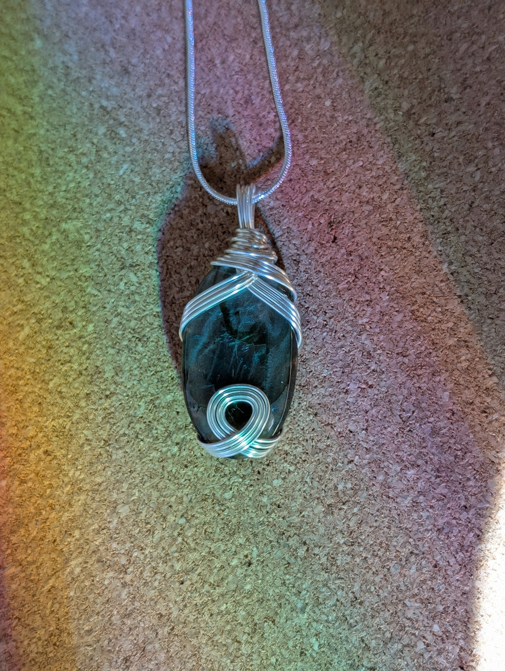 Silver-plated Copper Wrapped Labradorite Pendant