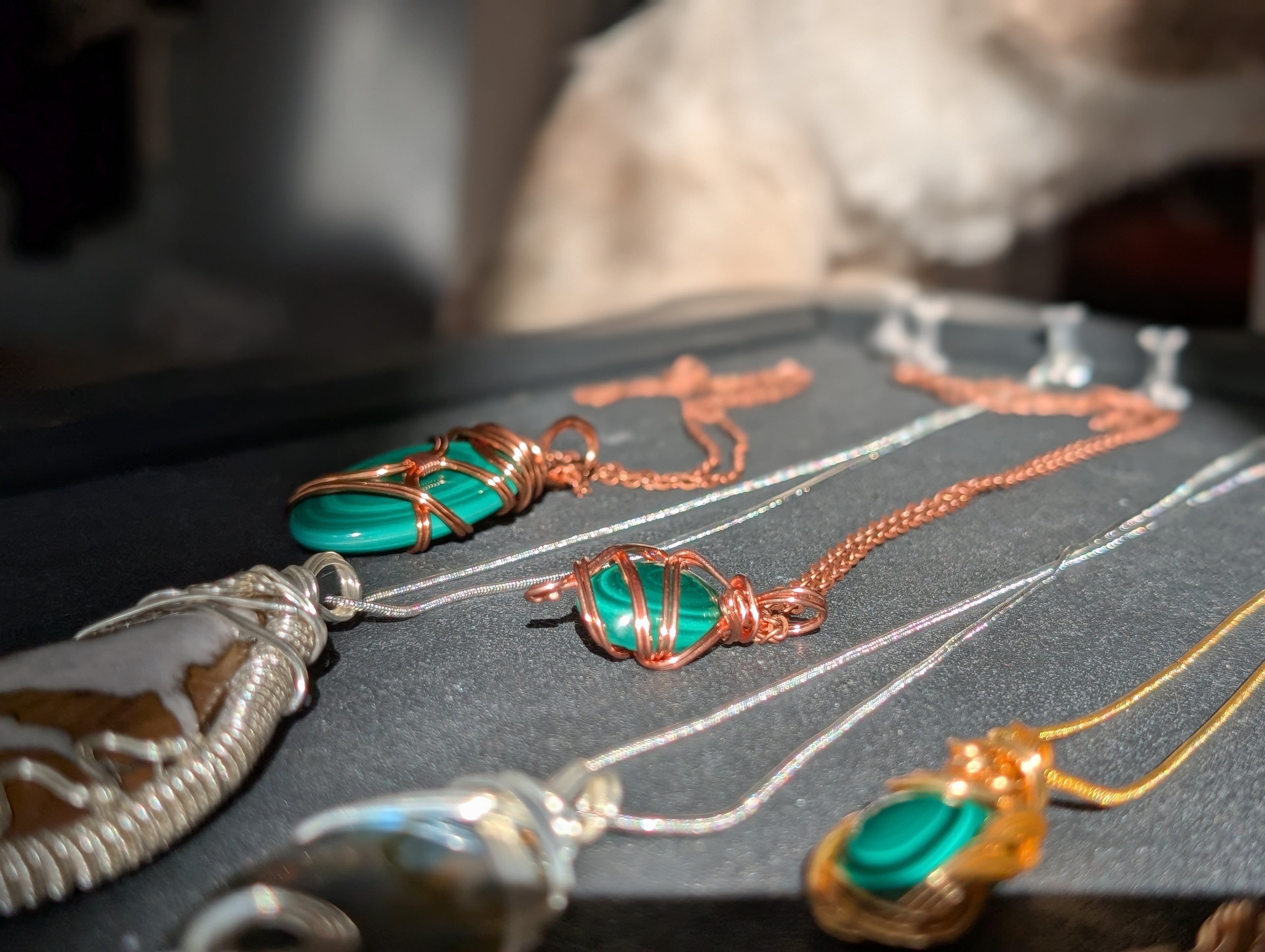 Pea Sized Malachite Wrapped Necklace Charm