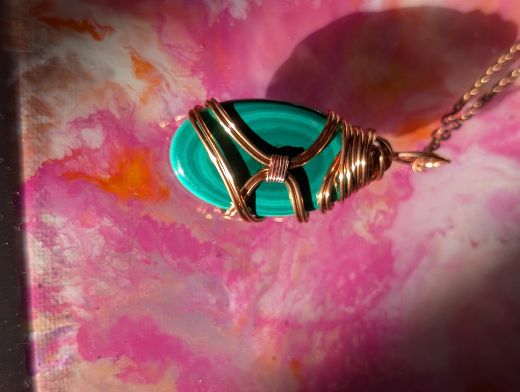 Copper Wrapped Malachite Pendant