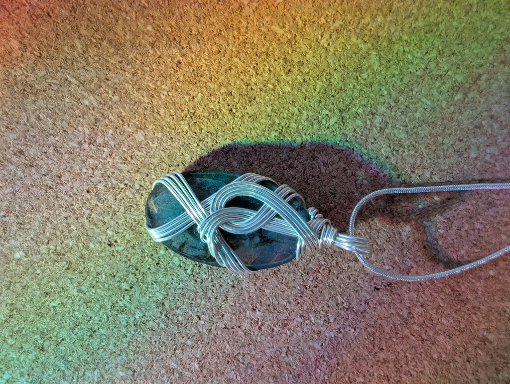 Silver-plated Copper Wrapped Labradorite Pendant