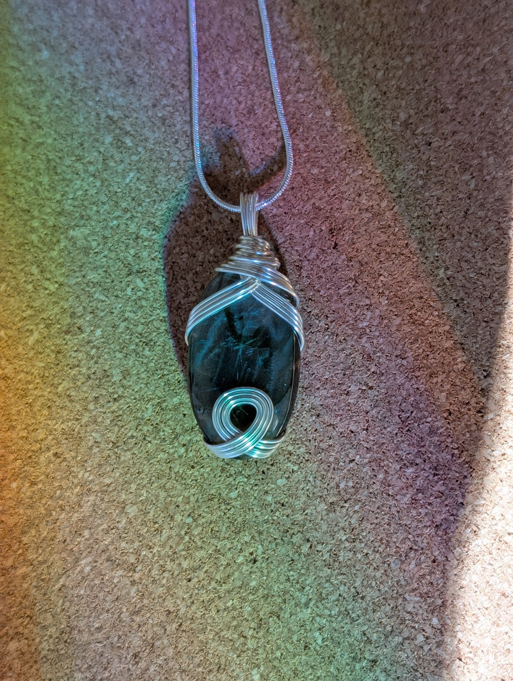 Silver-plated Copper Wrapped Labradorite Pendant