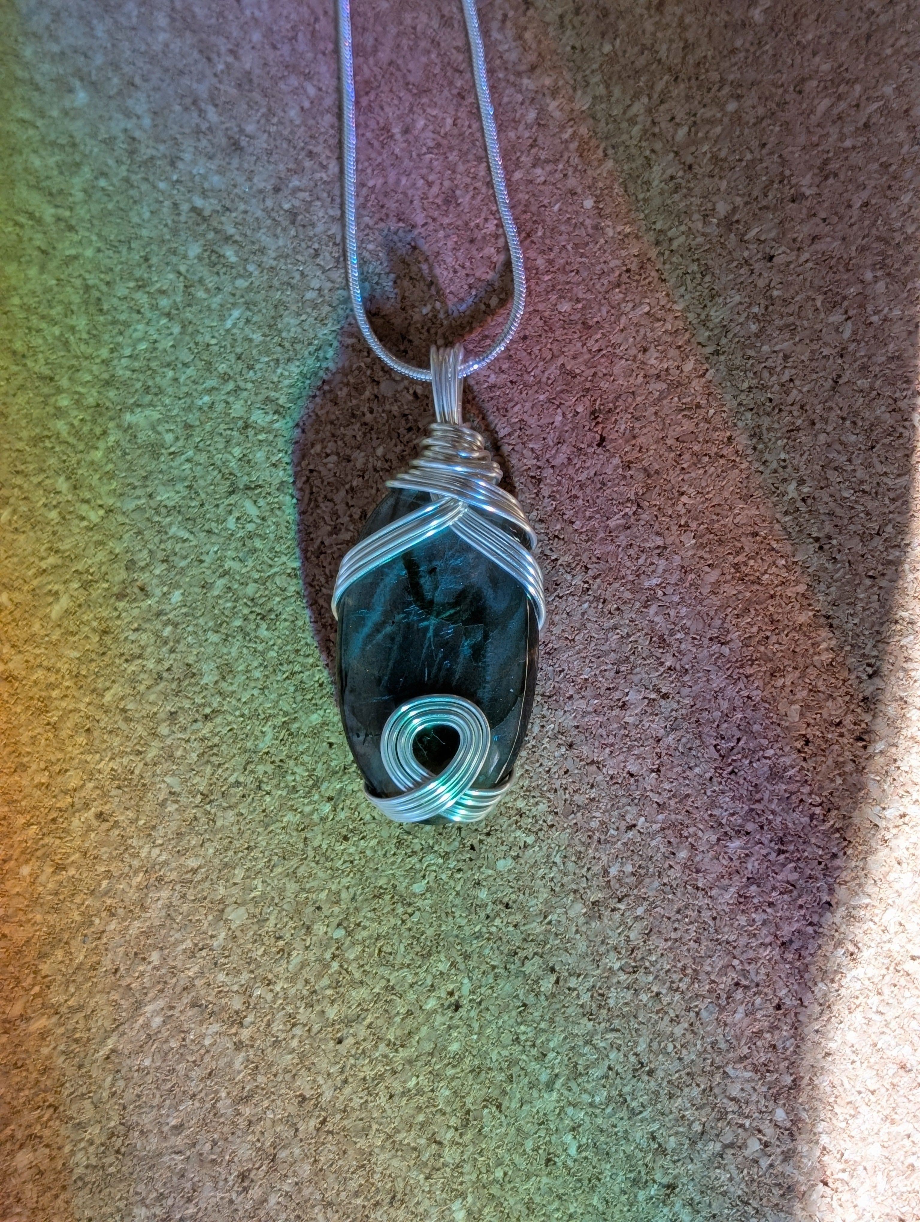 Silver-plated Copper Wrapped Labradorite Pendant