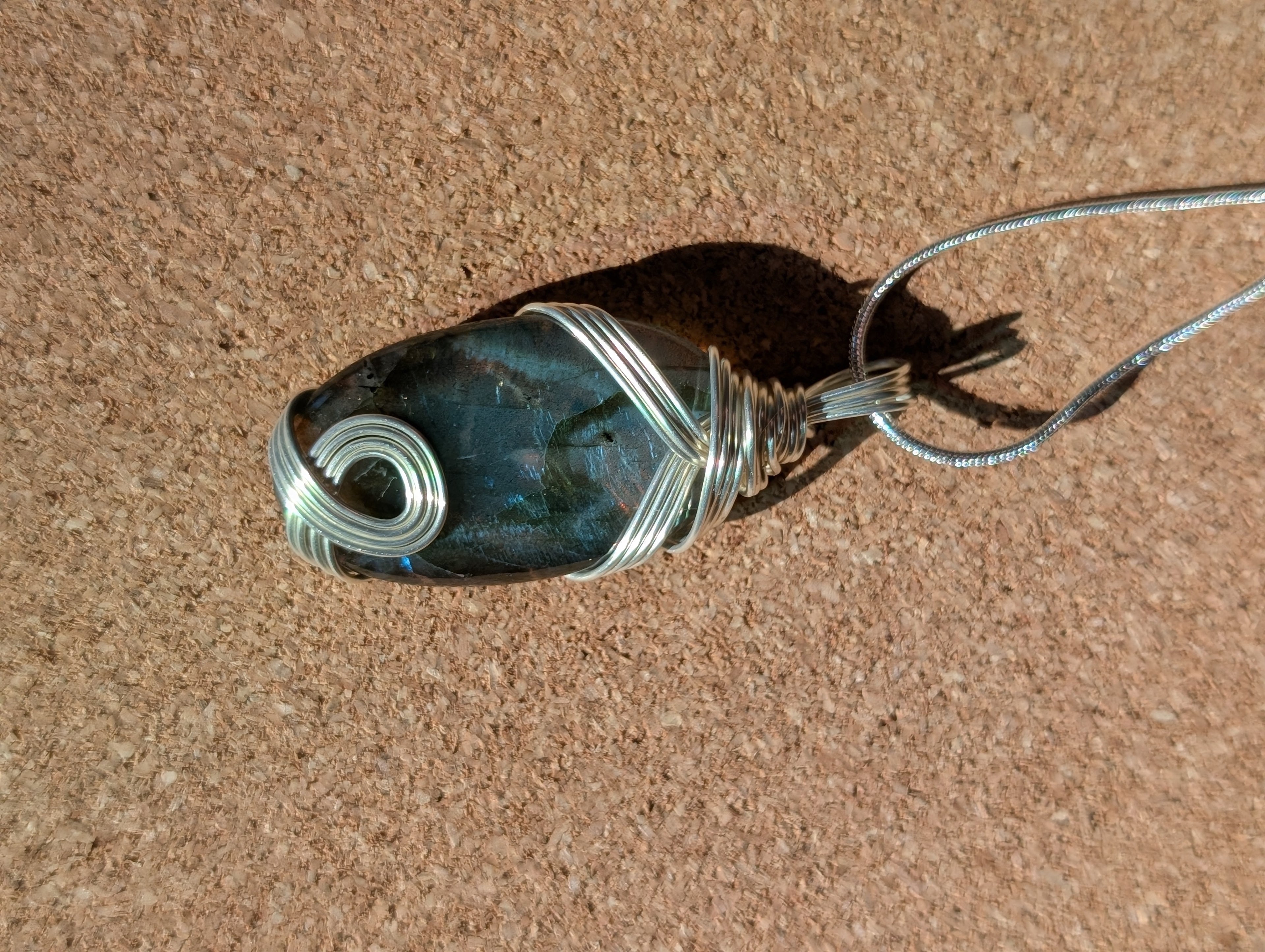 Silver-plated Copper Wrapped Labradorite Pendant