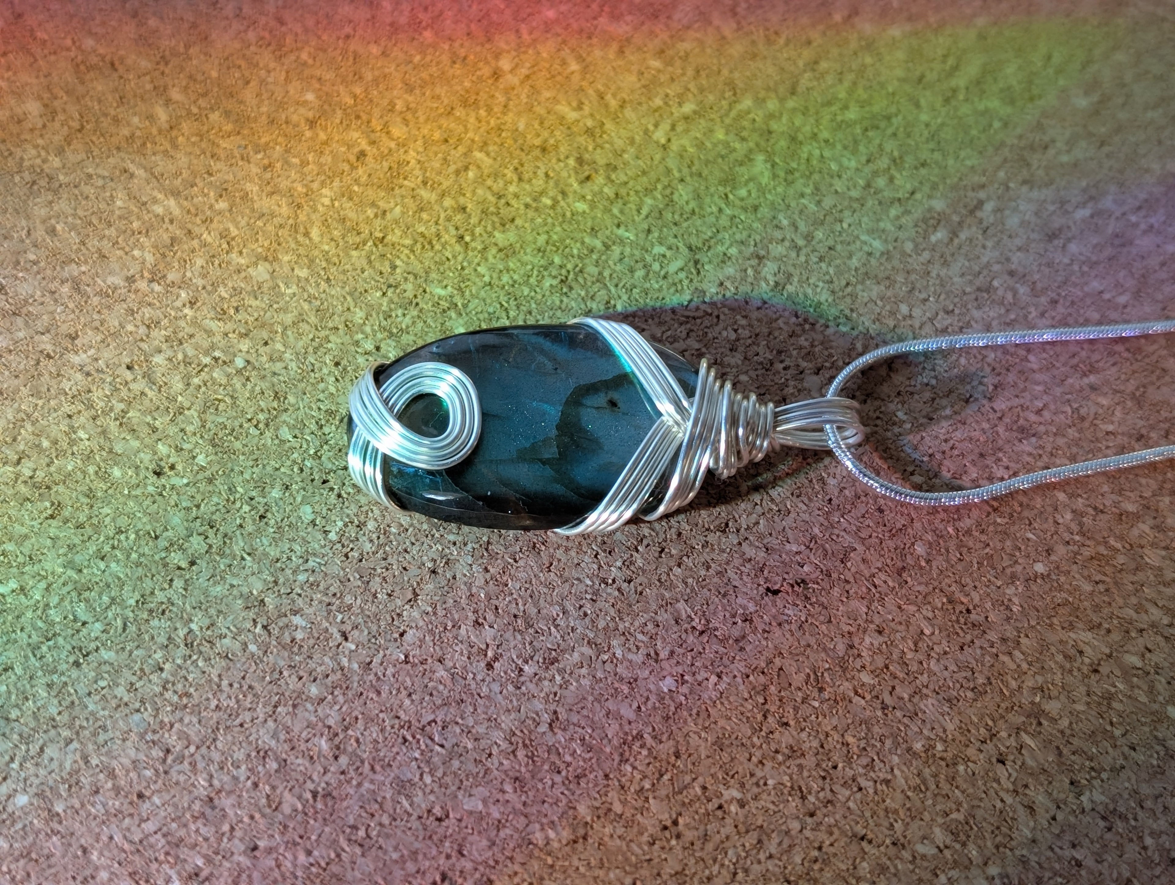 Silver-plated Copper Wrapped Labradorite Pendant