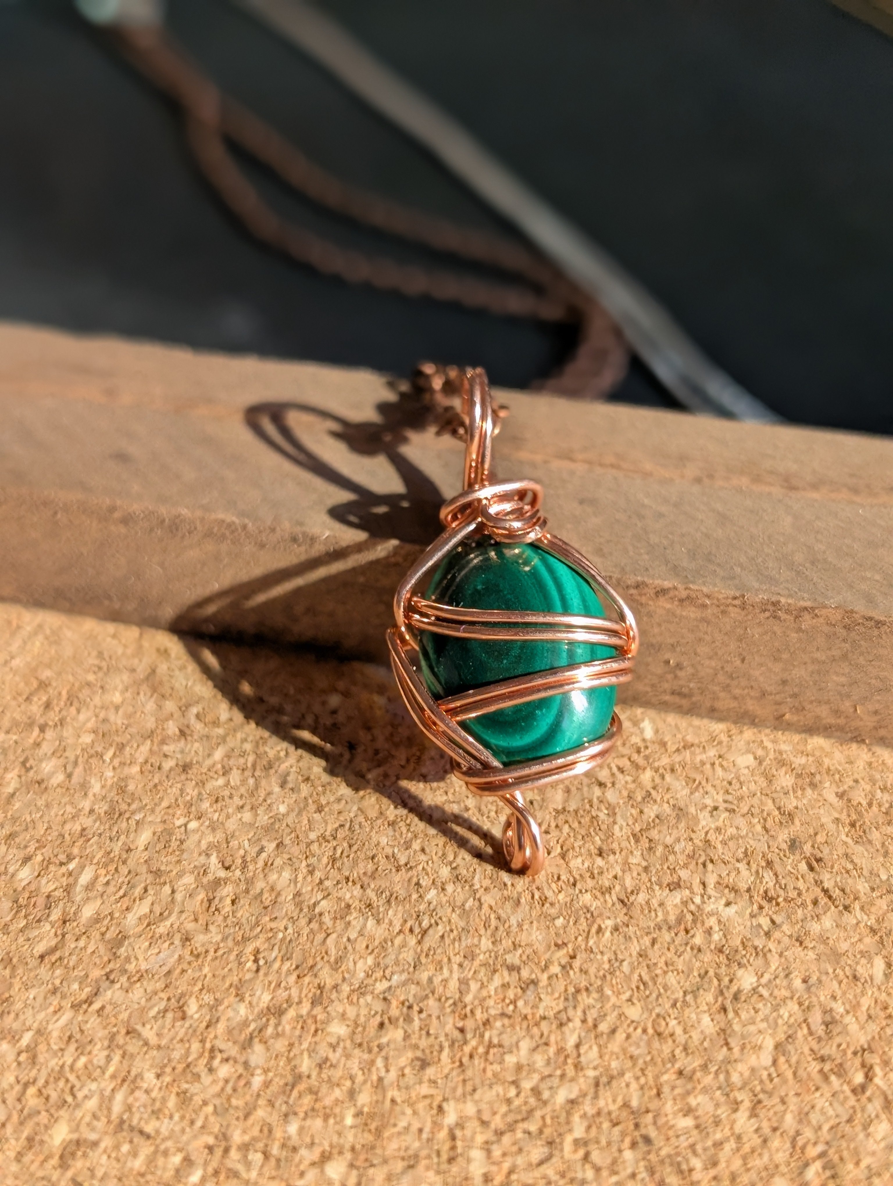 Pea Sized Malachite Wrapped Necklace Charm